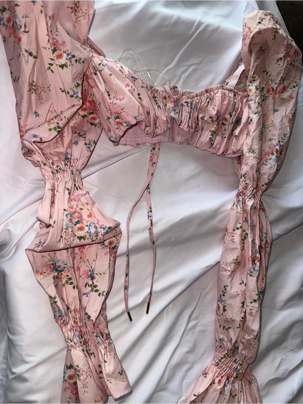 House of CB Pink Floral Long-Sleeve Bandeau Crop Top